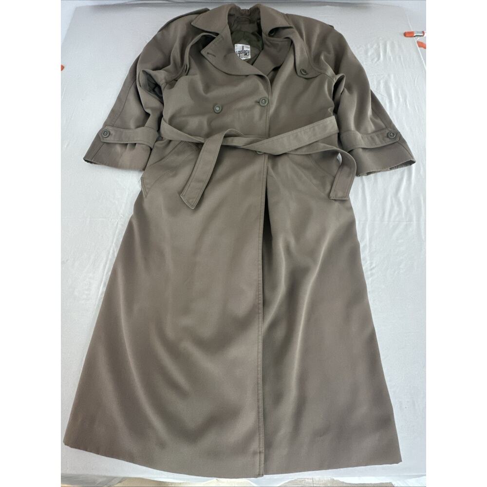J.Gallery Full Length Trench Coat Womens Size 7/8 Beige Long Belted Jacket